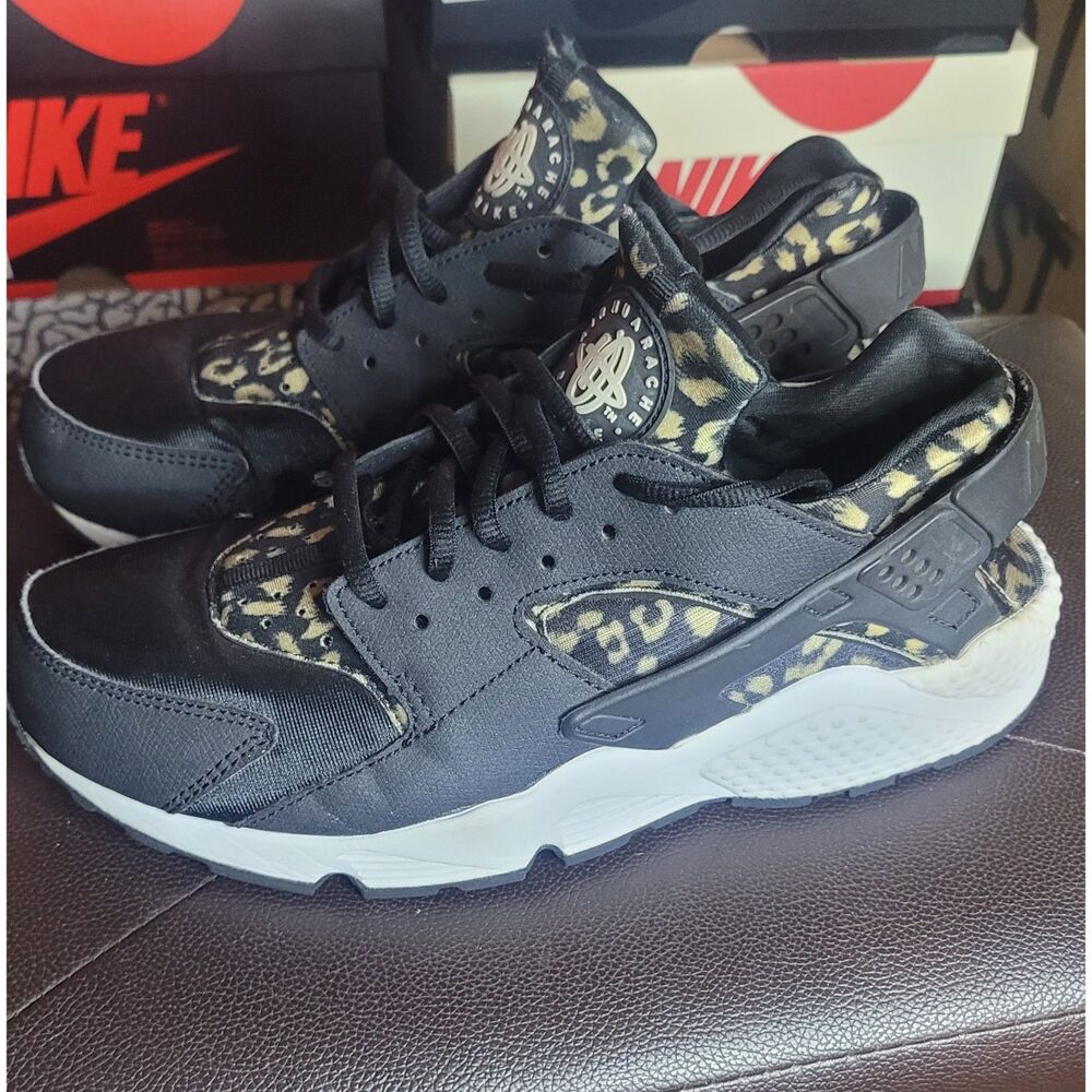 Nike Air Huarache Run PRM Safari Leopard Black Women's US 9.5 725076-007 Shoes